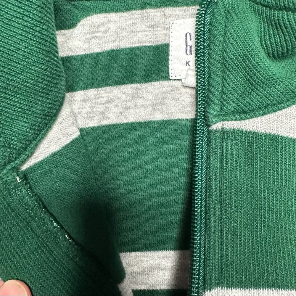 GAP Sweater Half-Zip Green & Grey Striped Size 7 - Picture 7 of 16